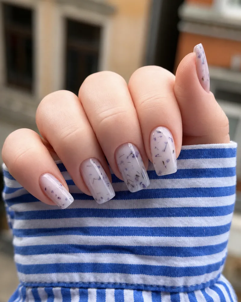Maniküre in Lavendel mit Blumen – Nagelstudio Minden